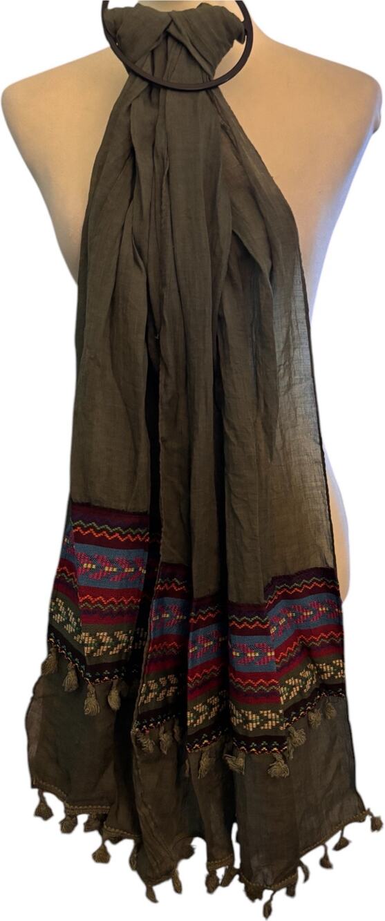 Anthropologie Raj Scarf, Gray With Native American Accents and Fringe, NWOT